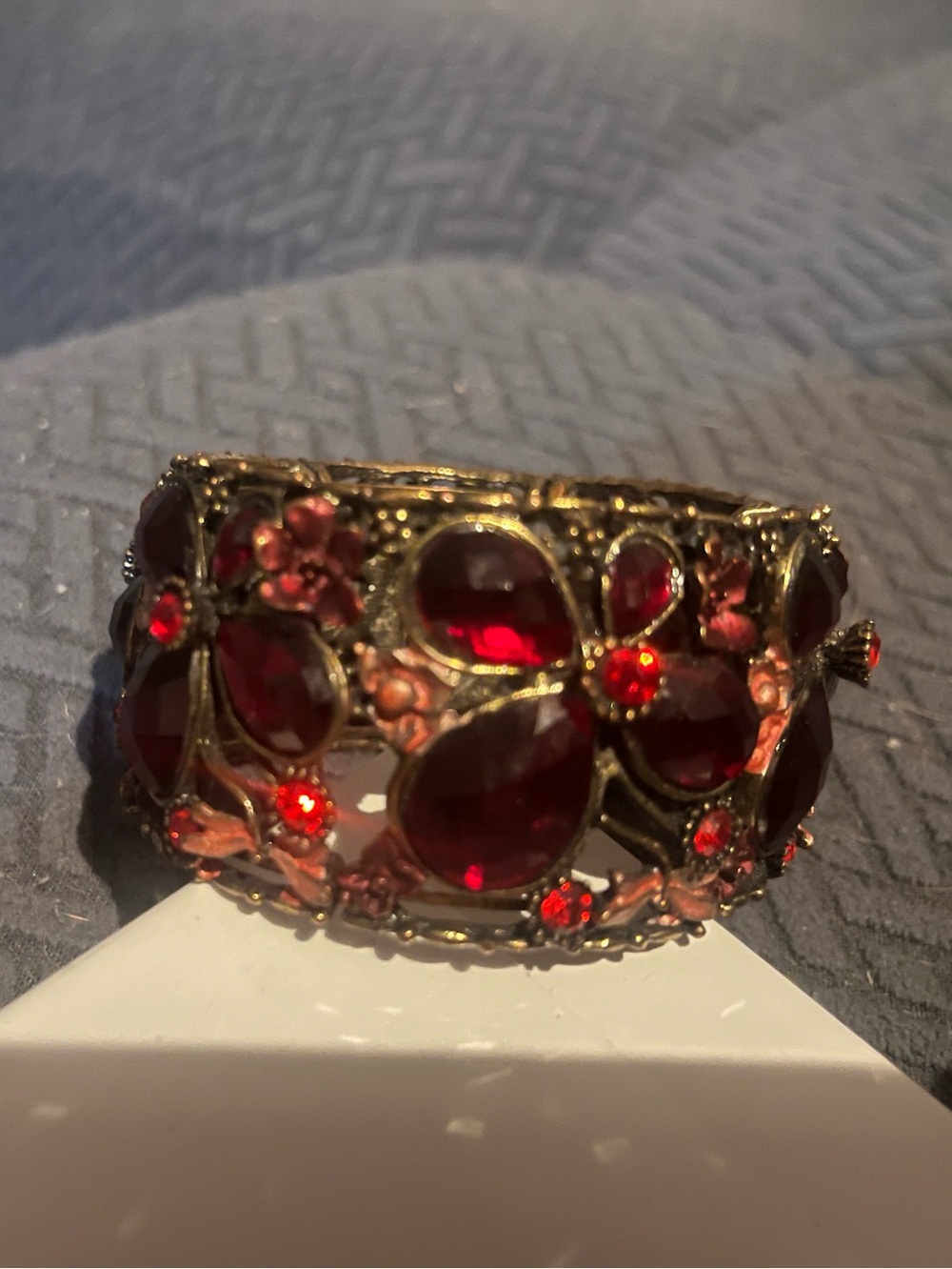 Red Floral Crystal Cuff Bracelet - Women Jewelry
